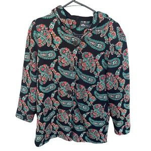 Yecai Jacket Womens Plus Size XXL 2X Black Paisley Button Front Lined Hooded